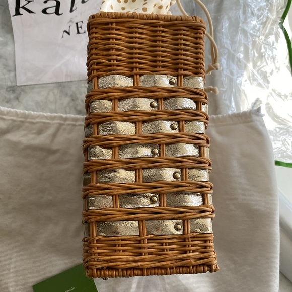 KATE SPADE ♠️ Wicker Basket Handbag Quinn WKRU1096 Edgartown Natural White Gold - Picture 9 of 16